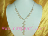 6-7mm pink freshwater pearl necklace with silver chain